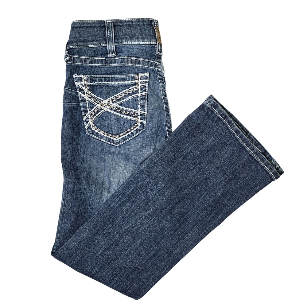 Ariat REAL Denim Jeans Blue Bootcut Mid Rise Embroidered Western Riding 28S